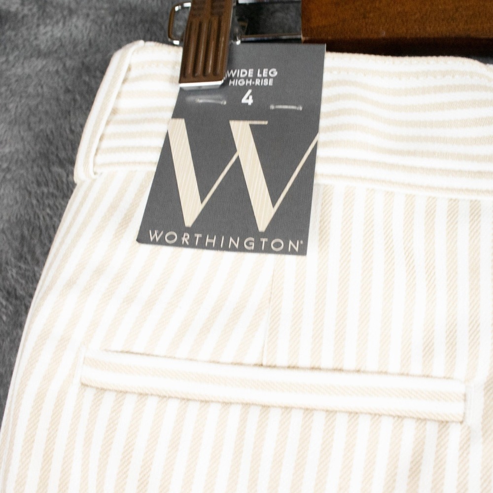 Worthington Womens 4‎ Wide Leg Striped High Rise Pants Tie Waist Academia Boho - Picture 9 of 12